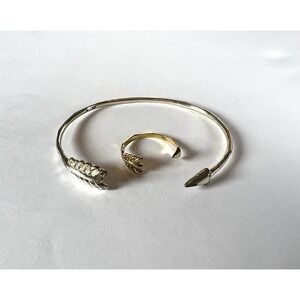 Stella & Dot Gilded Arrow Silver Cuff Bracelet &‎ Adjustable Gold Tone Ring Set